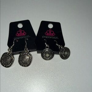 Paparazzi Textured Silver Earrings Set two for the price of one.